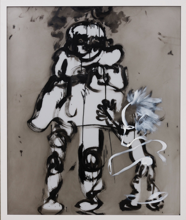 Kim Dingle, Painting Blindfolded, Oil on Plexiglass, 2017